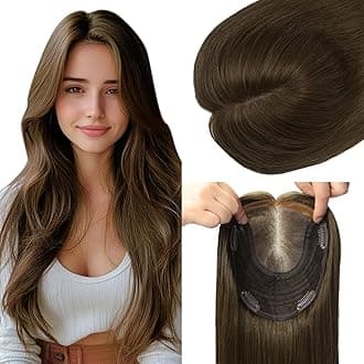 HAIR Real Human Hair Toppers for Women 150 Density 6x7inch Hand-Tied 75 grams 16 inch Hair medium dark brown for Women with Thinning Crown (#4 16inch)