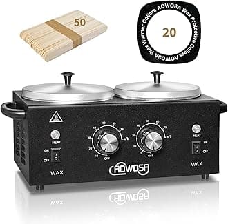 Professional Hair Removal Kit - Wax Warmer Machine with Double Pot, Large Capacity for Spa Salon and Home Use, Non-Stick Easy Clean Pots, 50 Sticks & 20 Collars (Black)