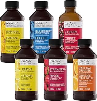 Bakery Emulsion Baker's Fruity Variety Pack - Banana, Blueberry, Cherry, Strawberry, Lemon, and Orange (4 oz. bottle of each flavor)…