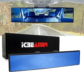 11.8" ICBEAMER Clip On Rear View Mirror | Convex Blue Tint Glass, Panoramic Wide Angle HD Glass, Anti Glare, Universal Fit for Car, SUV, Truck | Eliminates Blind Spots (1 Pack)