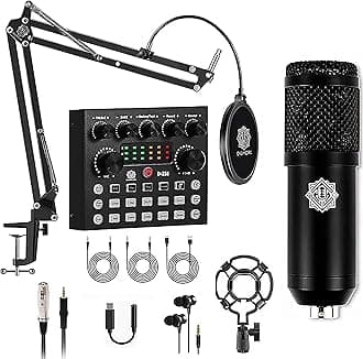 Podcast Equipment Bundle, BM-800 Recording Studio Package with Voice Changer, Live Sound Card - Audio Interface for Laptop Computer Vlog Living Broadcast Live Streaming YouTube TikTok (D-430)
