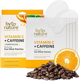 By Nature Vitamin C + Caffeine + Hydrating Under Eye Mask Patches - Energizing + Replenishing Eye Patches for Dark Circles - Skincare from New Zealand - Under Eye Patches - 5 Pairs