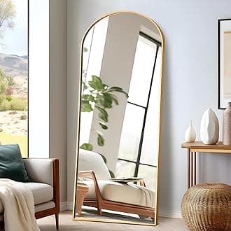 NicBex Arched Full Length Mirror, 64"x24" Aluminum Alloy Frame Full Body Mirror with Stand, Gold - Free Standing, Leaning Against Wall or Wall-Mounted, for Bedroom Living Room Dressing Room