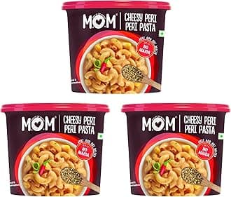MOM - Meal of the Moment, Cheesy Peri Peri Pasta, 65/74 g (Pack of 3) - Ready to eat | No added Preservatives | Instant Meals | 100% durum wheat