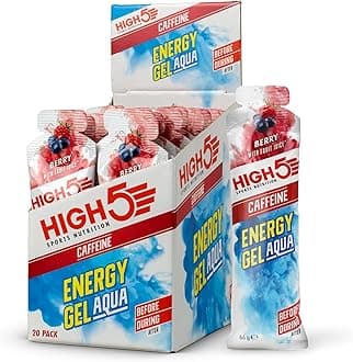 HIGH5 Aqua Caffeine Carbohydrate Gels - Running Supplements for Fast Energy - Natural Fruit Juice - Muscle Gel Endurance Fuel for Cycle Nutrition & Energy Gels for Hiking (Berry, 20 x 66g)