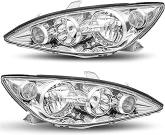 JSBOYAT Headlight Assembly Replacement for 2005 2006 Toyota Camry LE XLE SE (Chrome Housing with Clear Reflector)
