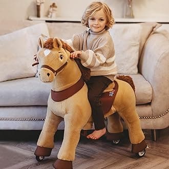 PonyCycle Horse Ride on Pony Toys Riding Horses Rocking Horse Walking Essential Model E (with Brake/ 35.4" Height/Size 4 for Age 4-7) Boys and Girls Gifts Ride on Horse with Wheels Light Brown E436