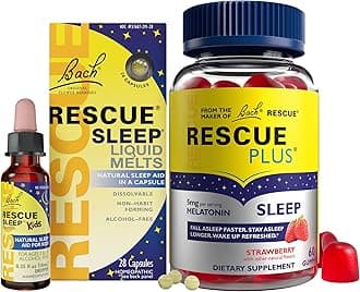 Nighttime Sleep Aid Bundle, 3Pk - Bach Rescue Sleep Kids Dropper, 10mL [and] Rescue Sleep Liquid Melts, 28Ct [and] Rescue Plus Sleep Gummies with 5mg Melatonin/dose, 60Ct