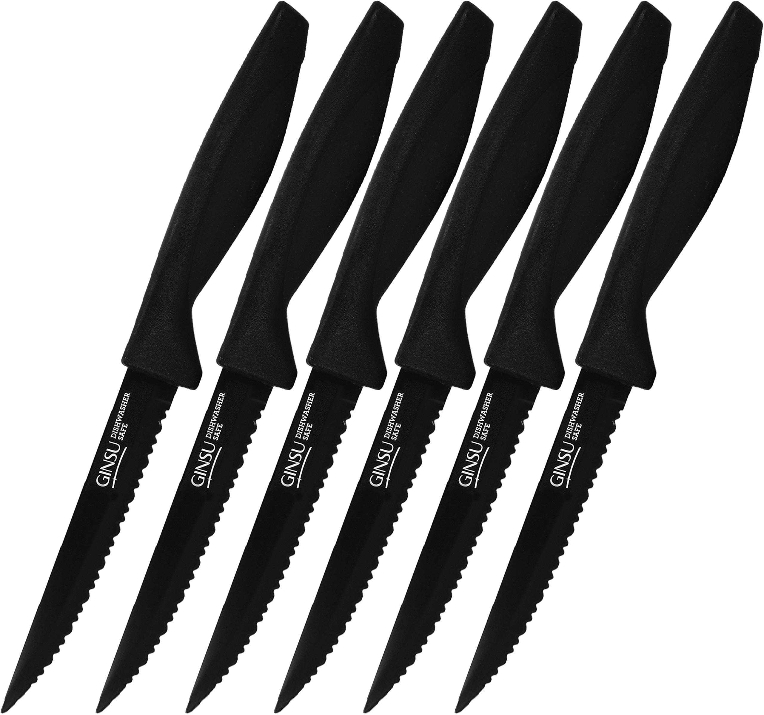 GINSU Daku 6-Piece Steak Kitchen Knife Set - Dishwasher Safe and Always Sharp, Perfect for Any Steak Lover – Practical Table Knives - Black