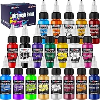 Airbrush Paint, 20 Colors Acrylic Air Brush Paint Kit, Water-Based, Opaque & Neon Colors, Pearl Colors, for Beginners, Artists, DIY Projects, 30ml/Bottle