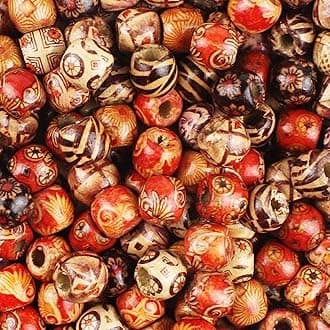 JPSOR 300pcs 12mm Painted Wooden Hair Beads, Round Loose Wood Beads Bulk for Braids, African Beads for Hair, Jewelry Making, Craft DIY, Macrame Rosary Bracelet Necklace Making