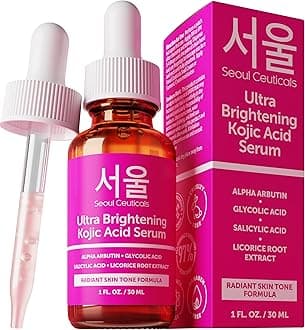 SeoulCeuticals Korean Skin Care Kojic Acid Serum Alpha Arbutin Serum – Dark Spot Remover Corrector Glycolic Acid Serum + Salicylic Acid K Beauty 1oz
