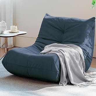 Bean Bag Chair for Adults, Modern Suede Fabric Fireside Chair, Premium Microfiber Sofa Couch, Corner Floor Lazy Chairs Sofa for Living Room/Bedroom/Salon/Office, Single, Dark Blue