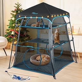 Cat Enclosure Kitten and Cat Tower Tent for Indoor and Outdoor,3 Tier Cat Cage Inside, X-Large Outdoor Catio,Portable and Foldable,Two Doors Design can Assemble More Shapes (Patented)