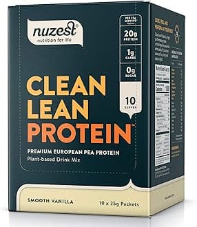 Nuzest - Pea Protein Powder - Clean Lean Protein, Premium Vegan Plant Based Protein Powder, Dairy Free, Gluten Free, GMO Free, Protein Shake, Smooth Vanilla, 0.9 oz, (Pack of 10)