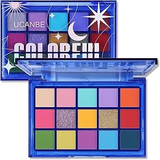 UCANBE Colorful Eyeshadow Palette, 15 Colors Vibrant Bright Shimmer Matte Metallic Neon Eye Makeup Pallet, Rainbow Green Pink Purple Orange Blue High Pigmented Sombras De Ojos Gift Kit