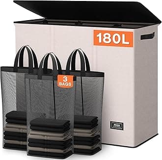180L 3-Section Laundry Hamper with Lid, Extra Large Dirty Clothes Basket with Sturdy Handles for Laundry Room & Bedroom - Durable Organizer for Sorting Laundry