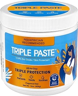Triple Paste Diaper Rash Cream for Baby - 16 Oz Tub – Zinc Oxide Ointment Treats, Soothes & Prevents Diaper Rash, Pediatrician-Recommended Hypoallergenic Formula, Baby Essentials for Daily & Overnight