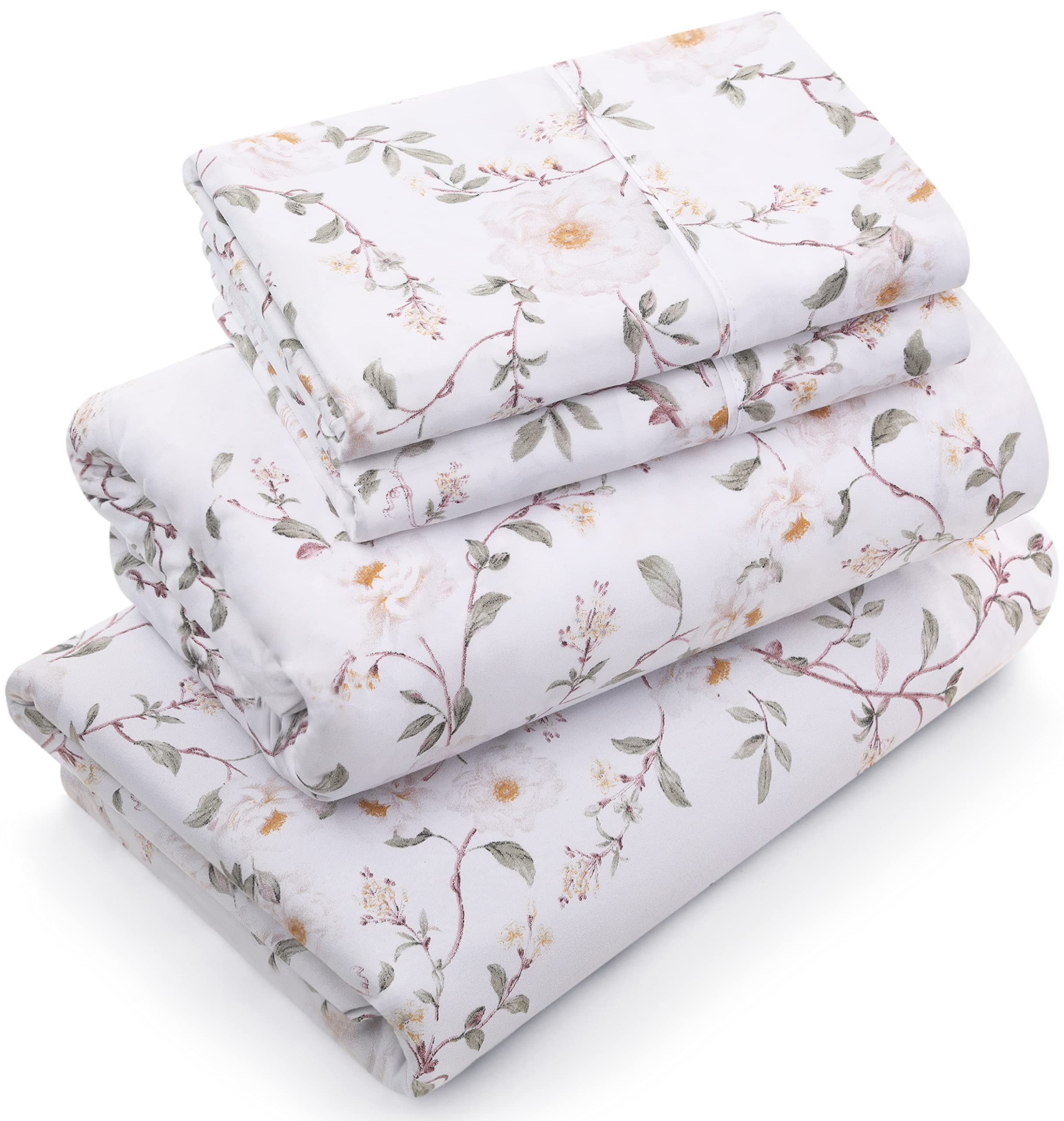 Utopia Bedding Queen Sheet Set, Soft Microfiber 4 Piece Bed Sheets with 16" Deep Pocket - Easy Care Brushed Microfiber (Vintage Floral)