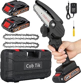 Mini Chainsaw Cordless 4 Inch Battery Powered Electric Chainsaw with 2 Batteres and Chain Portable Handheld Small Chainsaw One Hand Pruning Chain Saw (Black)