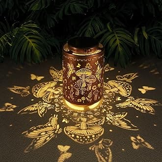 Solar Lanterns Outdoor Waterproof Mushroom Butterfly Garden Decor Gifts for Women Mon Grandma Metal Hanging Solar Lights Decoration for Outside LED Lanterns for Yard Patio Lawn Pathway Landscape
