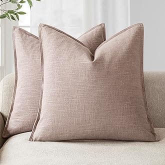 Foindtower Set of 2, Decorative Linen Soild Throw Pillow Covers Soft Accent Euro Cushion Case Boho Farmhouse Pillowcase for Chair Couch Sofa Bedroom Living Room Home Decor 20 x 20 Inch Dusty Pink