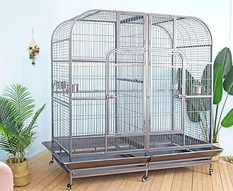 - Double Cage with Center Divider for Bird Parrot Aviary W64xd32xh73
