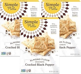 Simple Mills Almond Flour Crackers, Black Cracked Pepper - Gluten Free, Vegan, Healthy Snacks, Plant Based, 4.25 Ounce (Pack of 3)