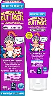 Boudreaux’s Butt Paste Butt Barrier Ointment, Preventive Dimethicone Baby Diaper Rash Cream, Provides Fast Relief from Moderate Rash and Discomfort, Pediatrician-Recommended Brand, 4oz Tube