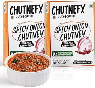 CHUTNEFY|Spicy Onion (Kara) Chutney|100% Natural Ingredients|Pack of 2*75gms (Dry)|Add Water to Make 300ml Each|5-6 Servings Per Pack|The All-time Classic Red Chutney