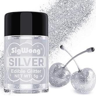 Silver Edible Glitter - 5g Food Grade Cake Decorating Shimmering Glitter, Edible Sprinkle Luster Dust for Drinks, Chocolates, Fondant, Strawberries, Cupcakes, Candy, Easter Cookie - Vegan