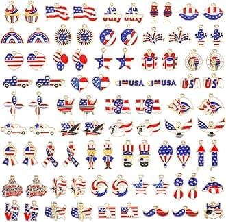 110Pcs Independence Day Charms, Patriotic Charms 4th of July Red White Blue Charm American Flag Charm for Bracelets Necklaces Earrings Making