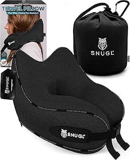 SNUGL Travel Pillow – Neck Pillow Airplane, Travel Pillows for Airplanes, Neck Pillows Memory Foam – Road Trip Essentials for Adults – Traveling Essentials - Gifts for Travelers Men & Women
