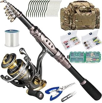 Fishing Rod and Reel Combos 125pcs Full Kit Carbon Fiber Telescopic Spinning Rod 9+1BB Spinning Reel Tackle Bag Lines Lure Bait Accessories Gear Organizer 2 Size Saltwater Freshwater