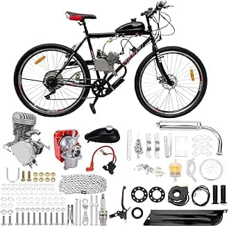 100cc Bicycle Engine Kit 2 Stroke Petrol Gas Engine Kit Bike Motor Kit Petrol Bicycle Motor Conversion Complete Suitable for Most 26" /28" Bikes Bicycle Scooter (36 Tooth)