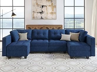 Belffin Modular U Shaped Sectional Sofa Couch with Reversible Chaises 6-seat Sectional Couch with Storage Seat Modular Sectional Set with Ottomans Blue