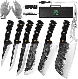 FULLHI Butcher Knife Set with Kitchen Shears, Hand Forged Chef Boning Knife With Scissors High Carbon Steel Carving Fish Knife Chef Knife For Kitchen, Camping, BBQ