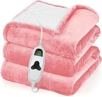 greenoak Heated Blanket Electric Throw 50"X60", Heating Blanket with 10 Heat Levels 1/2/4/6/8 Hours Auto-Off Overheat Protection, Flannel Sherpa Soft Warm Heater, ETL Certified Baby Pink