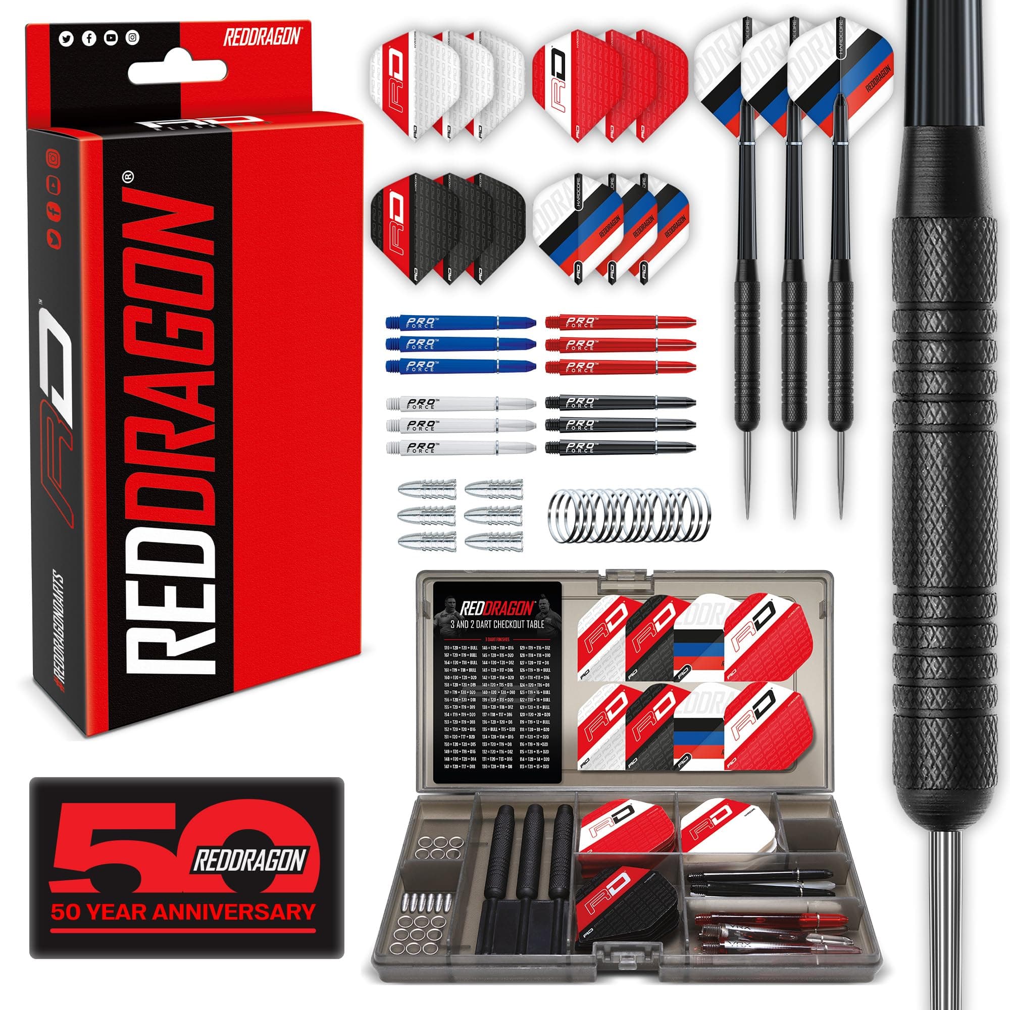 Ultimate 50 Piece Professional Dart Set, Peter Wright 'Snakebite' or Gerwyn Price 'Iceman' - Includes Steel Tip Brass Darts Set With Case, Dart Flights, Shafts & More Accessories