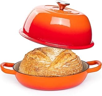 nuovva Enamelled Cast Iron Dutch Oven Pot – Dutch Oven For Sourdough Bread Baking – Cast Iron Bread Pot – Orange, 6 Quarts, 22cm –