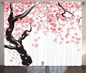 Ambesonne Floral Curtains, Dogwood Tree Blossom in Watercolor Painting Effect Spring Season Theme Pinkish Tones, Living Room Bedroom Window Drapes 2 Panel Set, 108" X 90", Black Pink