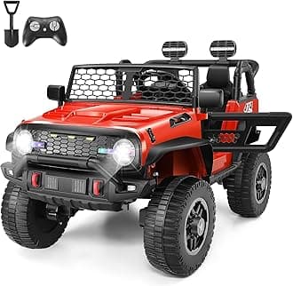 Hikole24V Power Jeep Wheels with Remote Control, XXL 2 Seats Ride on Car for Big Kids, 2/4WD Switchable, Kids Electric Jeep, Off-Road Jeep, Shovel, Dasboard, Music&Horn, LED Lights, Red