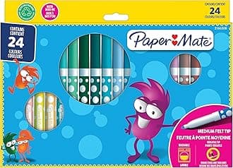 Paper Mate Children's Felt Tip Colouring Pens | Washable | Assorted Colours | 24 Fibre Tip Markers
