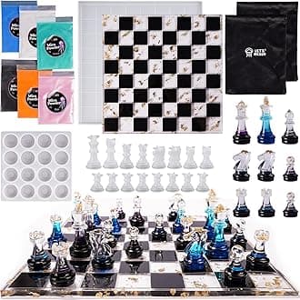 LET'S RESIN Chess Molds for Resin Casting, Upgraded Resin Chess Set Mold with 16 Piece 3D Full Size Chess Checkers & Chess Board Epoxy Silicone Resin Molds, DIY Chess Board Game, Christmas Gifts