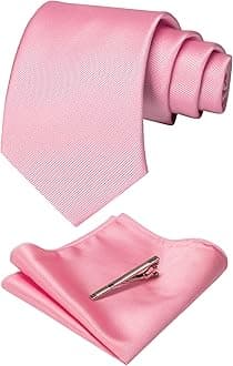 JEMYGINS Solid Color Formal Necktie and Pocket Square Tie Clip Sets for Men