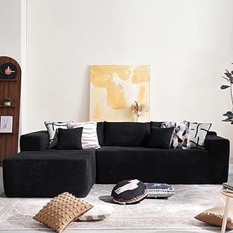 CAODOC104" Cloud Sectional Couch with Comfy Chaise, Boneless L Shape Sofa with Deep Seat, Minimalist Modular Couches Sleeper for Living Room Bedroom Apartment Lounge,Black