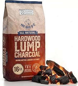 16 LB. All Natural Hardwood Lump Charcoal by Mr. Bar-B-Q - Premium Natural Charcoal for Grilling, BBQ, Smoking, Kamado & Kettle Grills - Burns Hotter & Longer - Smoky Flavor, Low Ash & Easy to Light