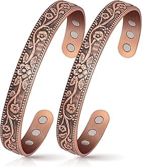 Magnetic Lymph Detox Bracelet: Copper Bracelet for Women Men, 100% Pure Copper Bracelet with 6 Magnets 3500 Gauss - Jewelry Gifts (2PCS)