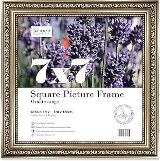 7x7 Gunmetal Ornate Picture Frame 7"x7" (17.8x17.8cm) Poster, Photo, Artwork, or Print. Antique Style Portrait and Landscape Display with Wall Hooks
