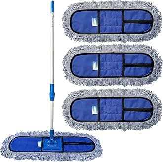 Livronic® Plastic Wet and Dry Cotton Floor Mop with 4Ft Long Handle with 360 Degree Movement Which Allows You to Clean Every Corners Easily with 3 Extra Microfiber Refill (Head 18-in,L) 3Extra Pad